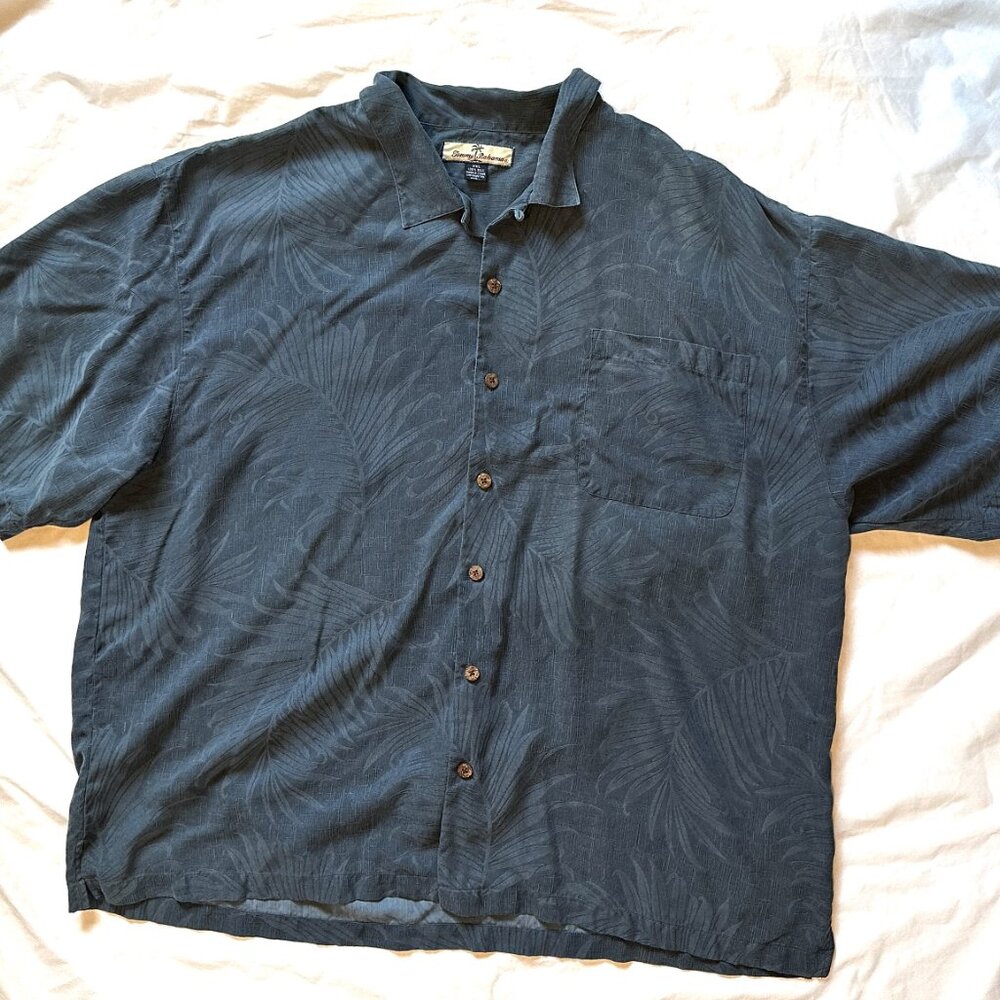 Tommy Bahama Shirt Mens 2XL Blue Hawaiian Floral AOP Button Up 100% Silk